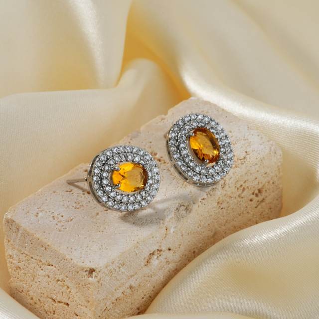 Creative oval shape cubic zircon colorful diamond studs earrings