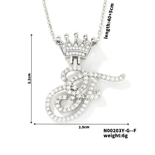 Delicate hiphop diamond initial letter pendant copper necklace