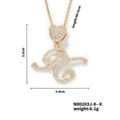 Hiphop diamond heart initial letter pendant copper necklace