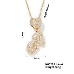Hiphop diamond heart initial letter pendant copper necklace
