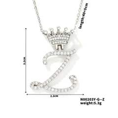 Delicate hiphop diamond initial letter pendant copper necklace