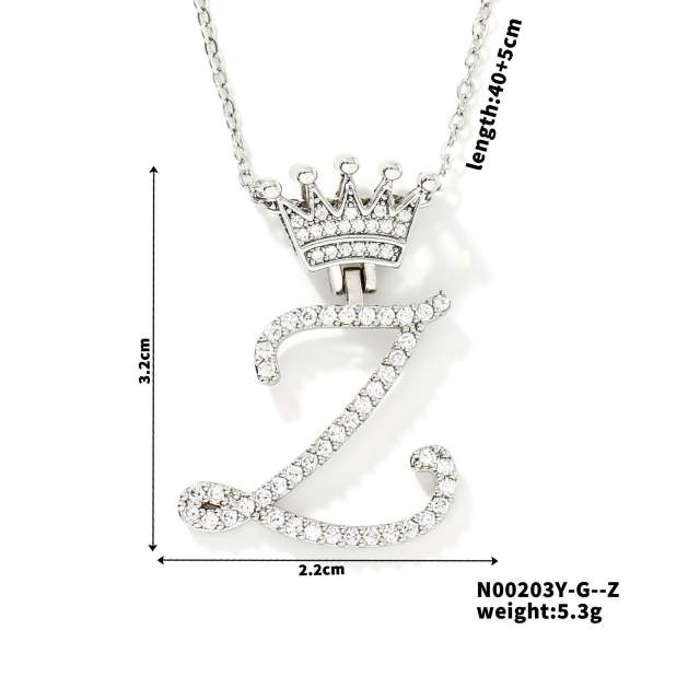 Delicate hiphop diamond initial letter pendant copper necklace