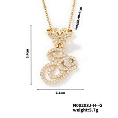 Delicate hiphop butterfly initial letter pendant copper necklace