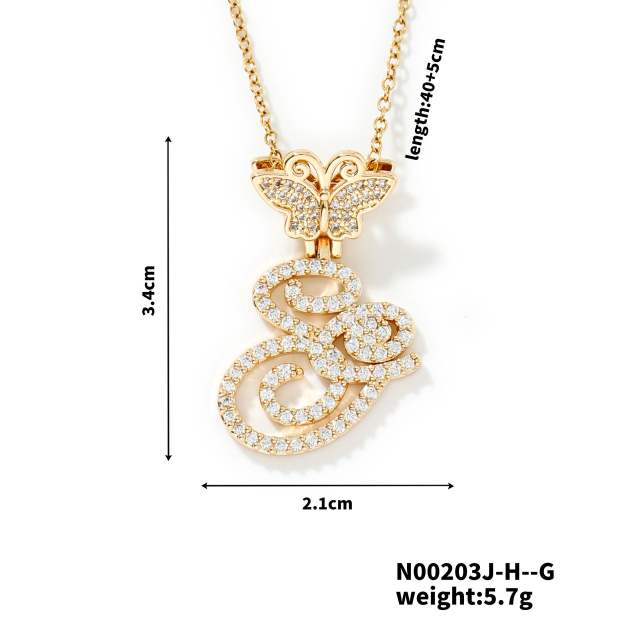 Delicate hiphop butterfly initial letter pendant copper necklace