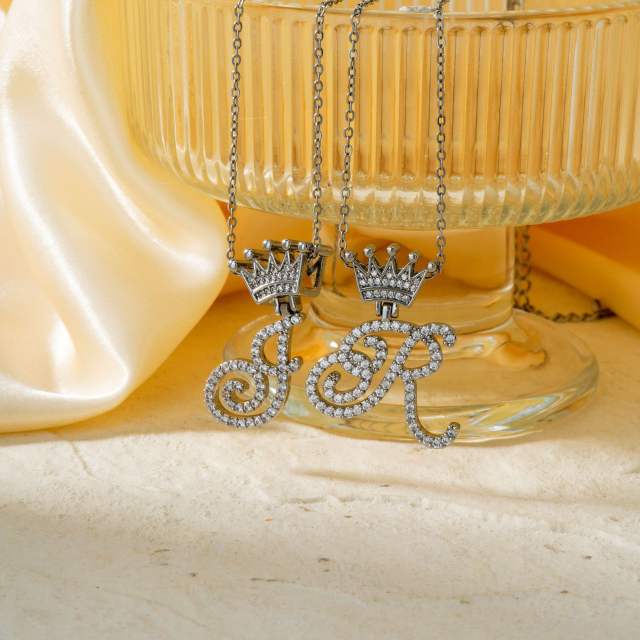 Delicate hiphop diamond initial letter pendant copper necklace