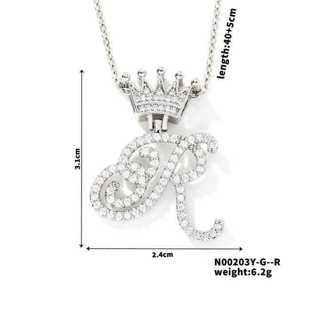Delicate hiphop diamond initial letter pendant copper necklace