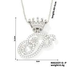 Delicate hiphop diamond initial letter pendant copper necklace