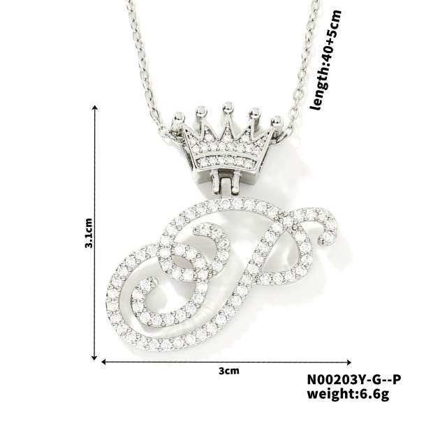 Delicate hiphop diamond initial letter pendant copper necklace