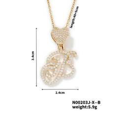 Hiphop diamond heart initial letter pendant copper necklace