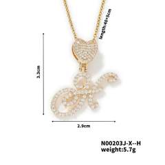 Hiphop diamond heart initial letter pendant copper necklace