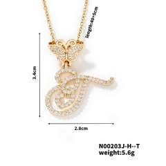 Delicate hiphop butterfly initial letter pendant copper necklace