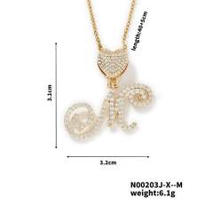 Hiphop diamond heart initial letter pendant copper necklace