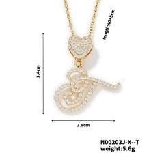 Hiphop diamond heart initial letter pendant copper necklace