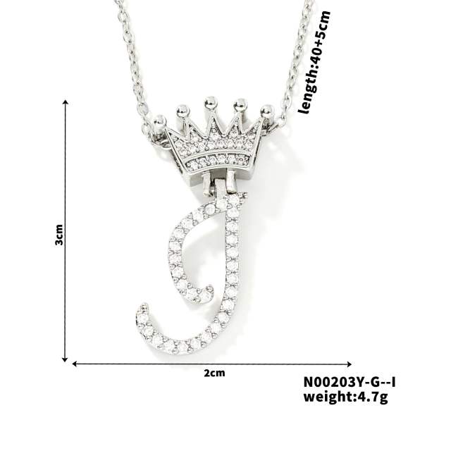 Delicate hiphop diamond initial letter pendant copper necklace