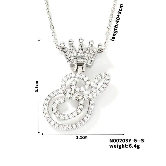 Delicate hiphop diamond initial letter pendant copper necklace