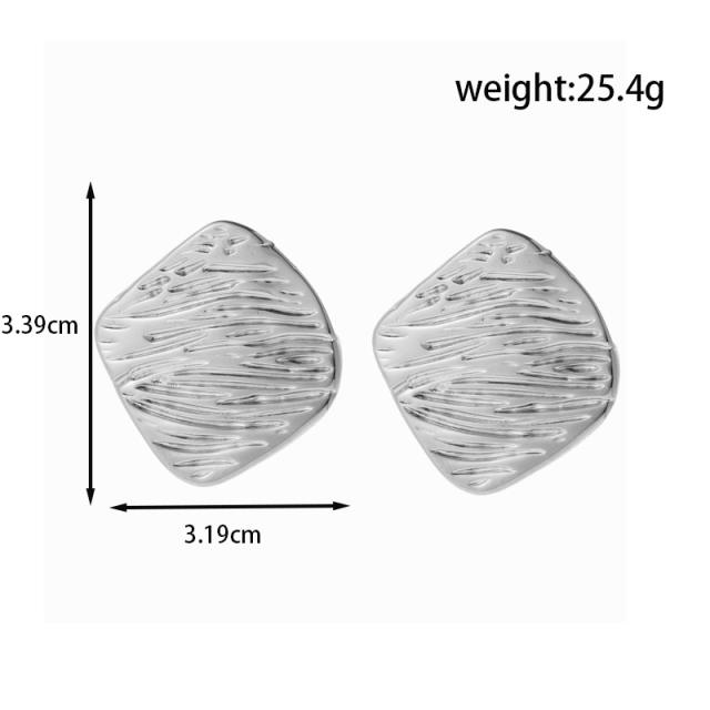 Silver color triangle button design stainless steel studs earrings collection