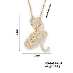 Hiphop diamond heart initial letter pendant copper necklace