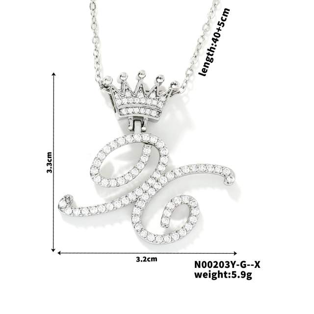 Delicate hiphop diamond initial letter pendant copper necklace