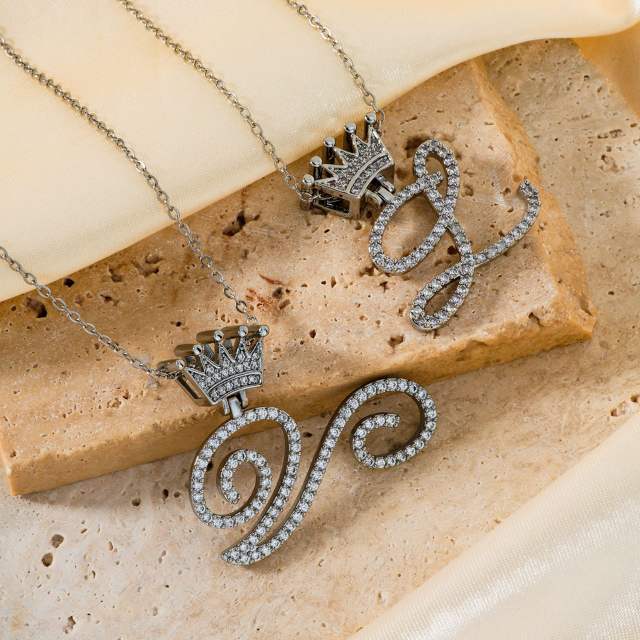 Delicate hiphop diamond initial letter pendant copper necklace