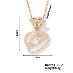 Delicate hiphop butterfly initial letter pendant copper necklace