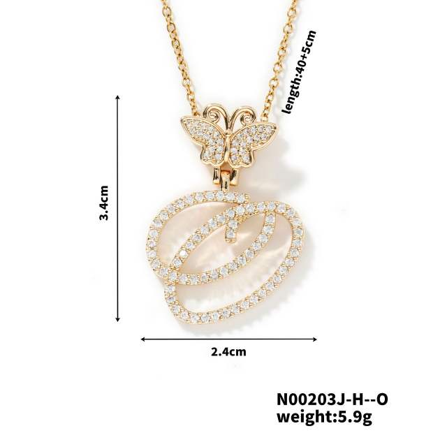 Delicate hiphop butterfly initial letter pendant copper necklace