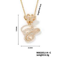 Delicate hiphop butterfly initial letter pendant copper necklace