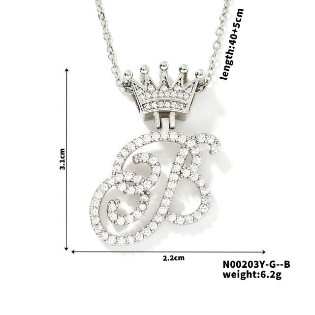 Delicate hiphop diamond initial letter pendant copper necklace
