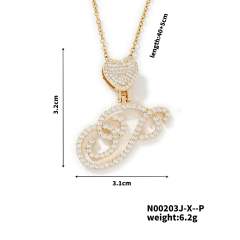 Hiphop diamond heart initial letter pendant copper necklace