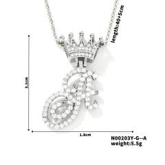 Delicate hiphop diamond initial letter pendant copper necklace