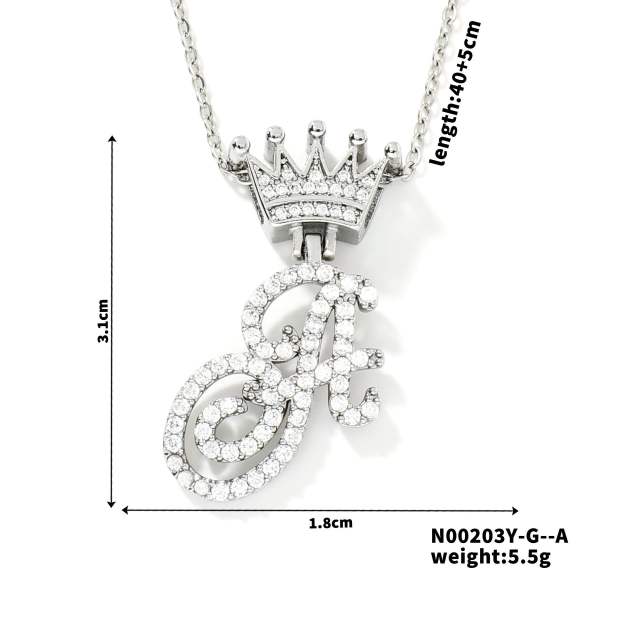 Delicate hiphop diamond initial letter pendant copper necklace