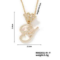 Delicate hiphop butterfly initial letter pendant copper necklace