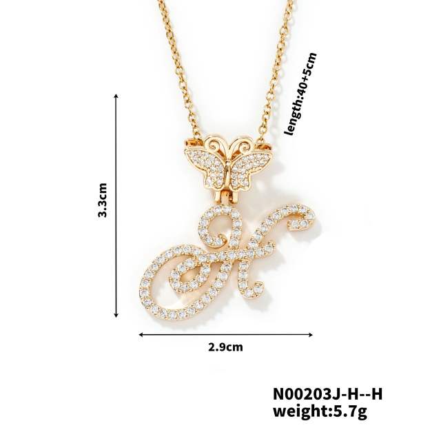 Delicate hiphop butterfly initial letter pendant copper necklace