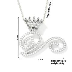 Delicate hiphop diamond initial letter pendant copper necklace