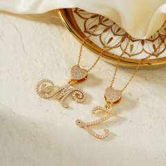 Hiphop diamond heart initial letter pendant copper necklace