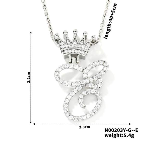 Delicate hiphop diamond initial letter pendant copper necklace