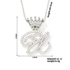 Delicate hiphop diamond initial letter pendant copper necklace