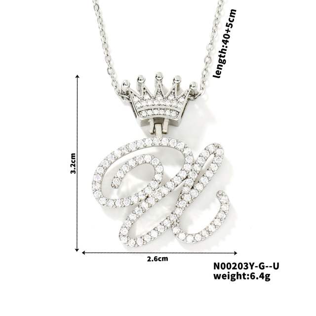 Delicate hiphop diamond initial letter pendant copper necklace