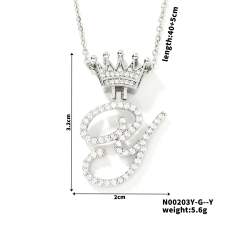 Delicate hiphop diamond initial letter pendant copper necklace