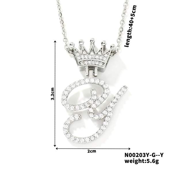 Delicate hiphop diamond initial letter pendant copper necklace