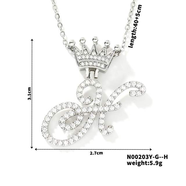 Delicate hiphop diamond initial letter pendant copper necklace