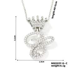 Delicate hiphop diamond initial letter pendant copper necklace