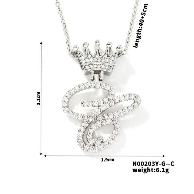 Delicate hiphop diamond initial letter pendant copper necklace
