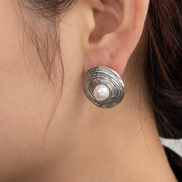 Silver color triangle button design stainless steel studs earrings collection