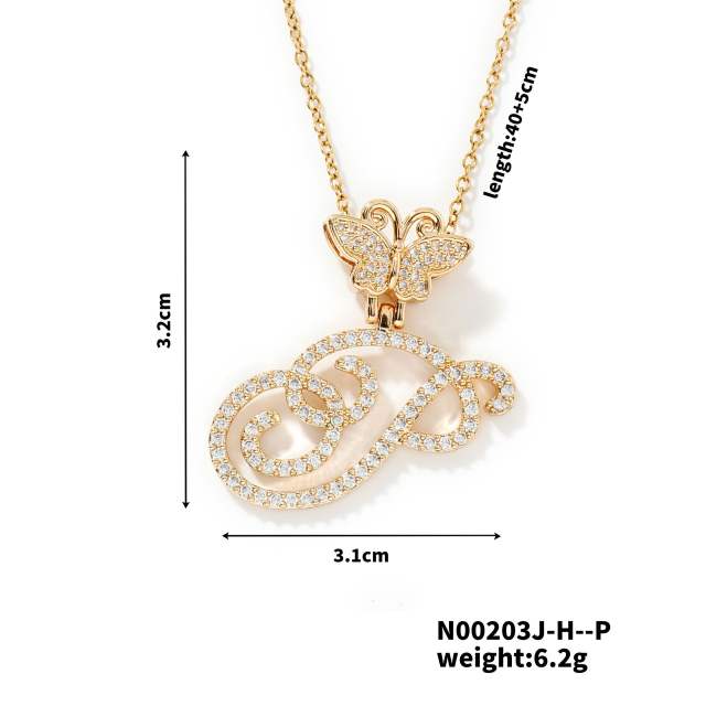 Delicate hiphop butterfly initial letter pendant copper necklace