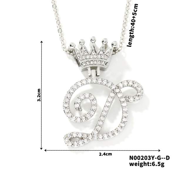 Delicate hiphop diamond initial letter pendant copper necklace