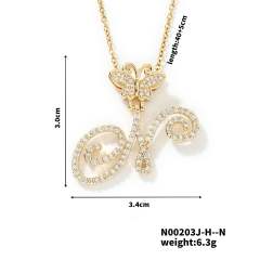 Delicate hiphop butterfly initial letter pendant copper necklace