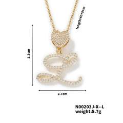 Hiphop diamond heart initial letter pendant copper necklace