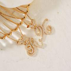 Delicate hiphop butterfly initial letter pendant copper necklace
