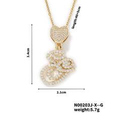 Hiphop diamond heart initial letter pendant copper necklace