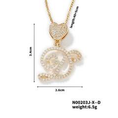 Hiphop diamond heart initial letter pendant copper necklace
